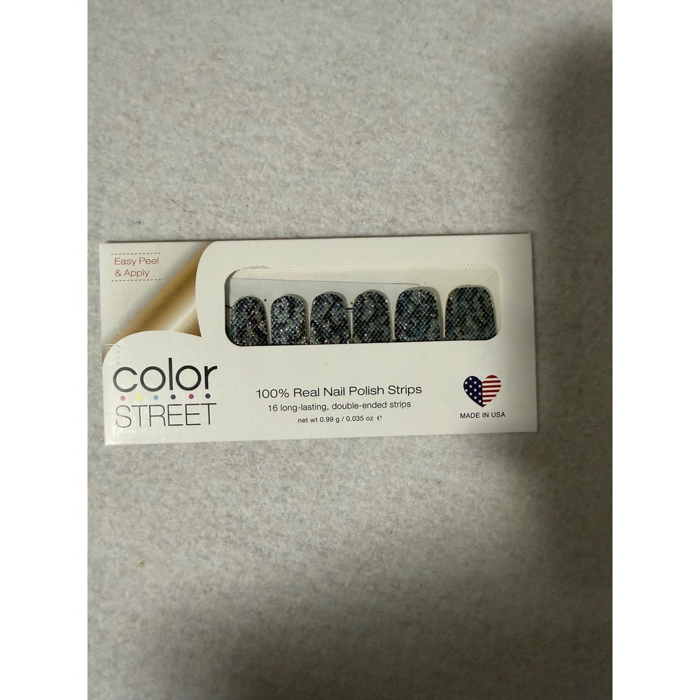 Color Street Amazonia FDG202 Nail Polish Strips Blue Grey Snakeskin Glitter 16ct